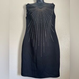 Calvin Klein Black and Silver and gold Embellished Sheath Mini Dress Size 12